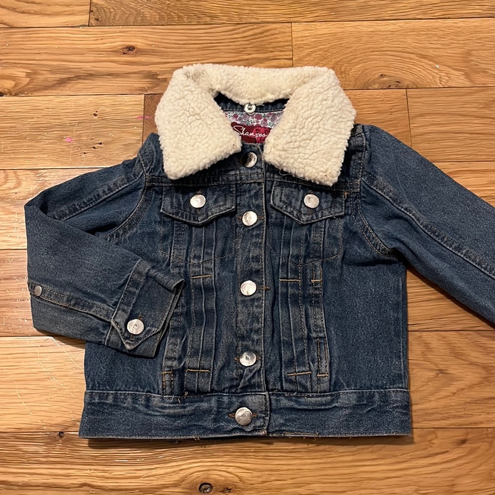 3T girls denim jean jacket with Sherpa collar